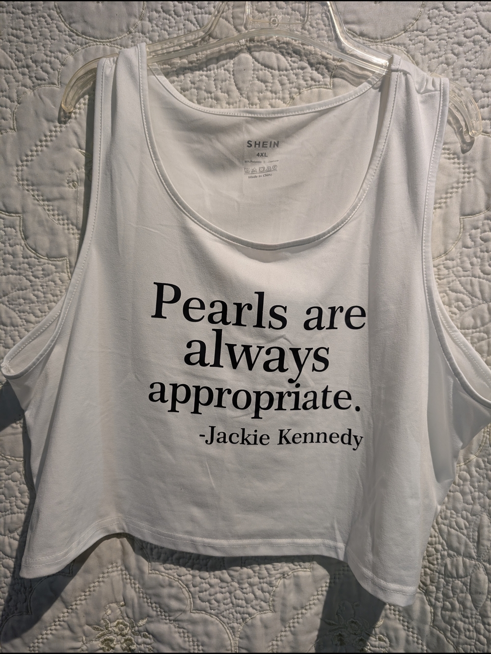 SHEIN White Tank Top with Black Quote Print - Jackie Kennedy